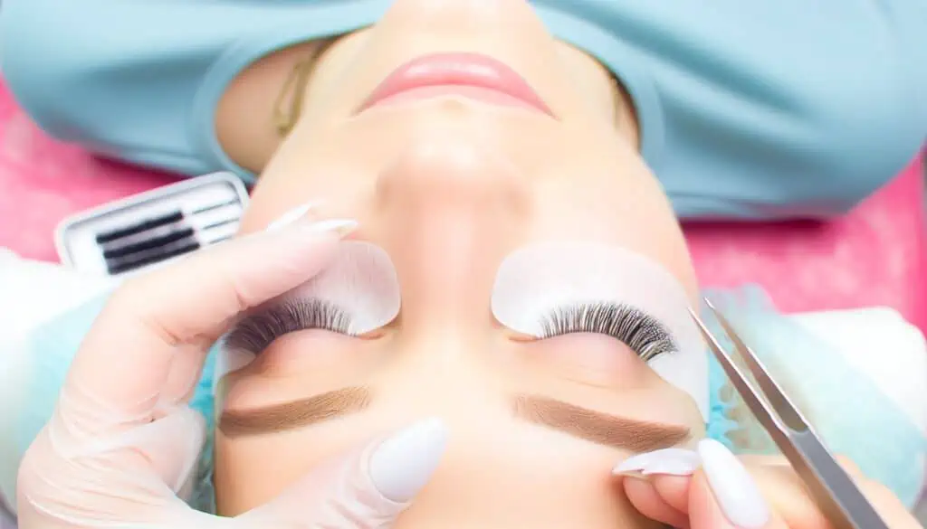 A professional applying a lash lift treatment to a client's natural lashes