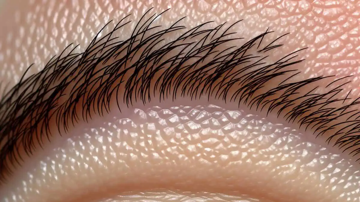 A close-up image of healthy eyebrow hairs