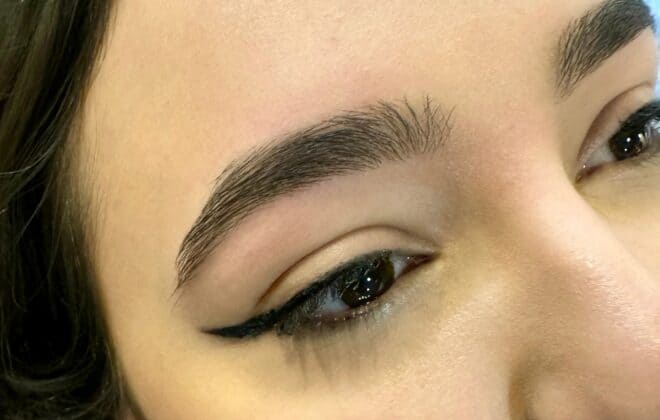 Illustration of the eyebrow threading process